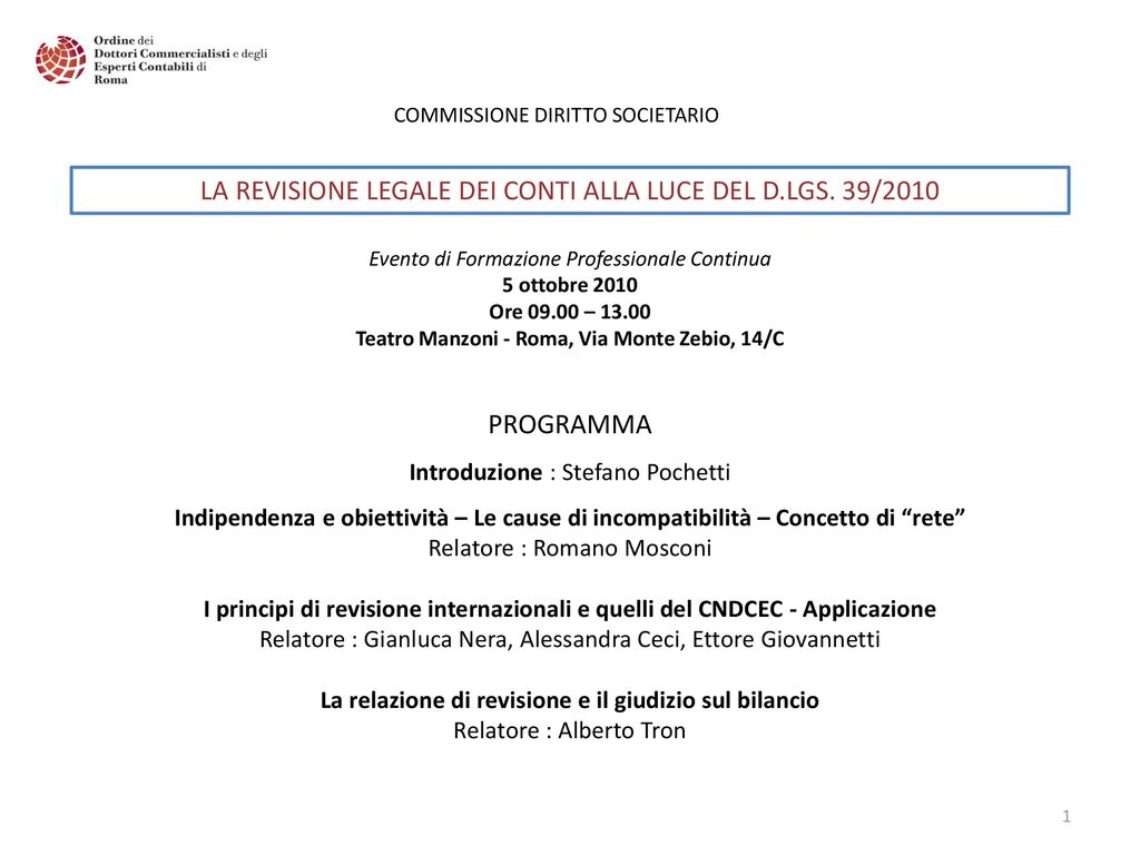 LA REVISIONE LEGALE DEI CONTI ALLA LUCE DEL D LGS 39 Ppt Scaricare